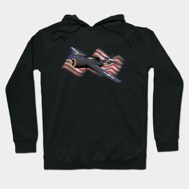 American WW2 Airplane with US Flag Hoodie by NorseTech